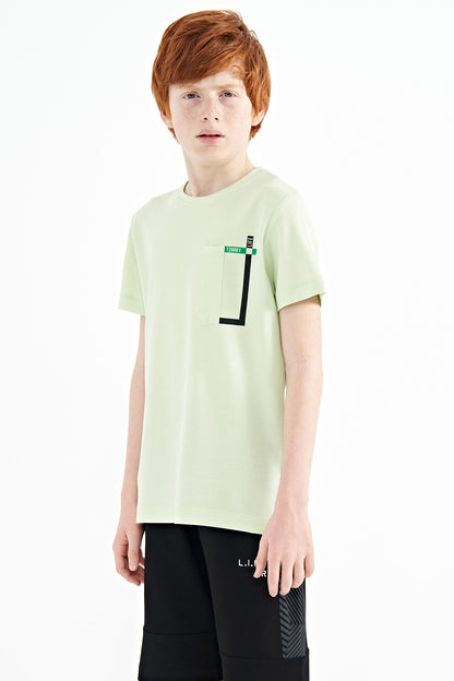 Light Green Pocket Detailed O Collar Standard Fit Boys T-Shirt - 11120
