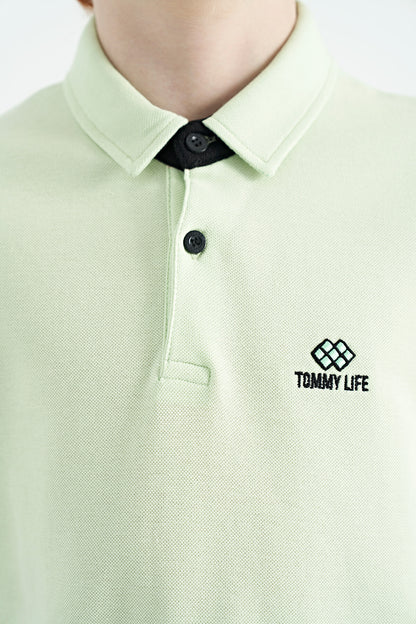 Light Green Sleeve Print Detailed Standard Cut Polo Collar Boys T-Shirt - 11093