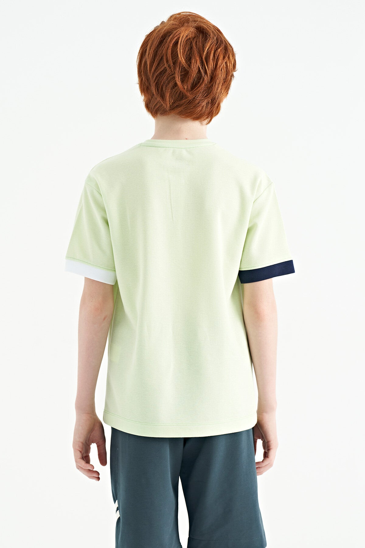 Light Green O Collar Oversize Pocket Detailed Boys' T-Shirt - 11152