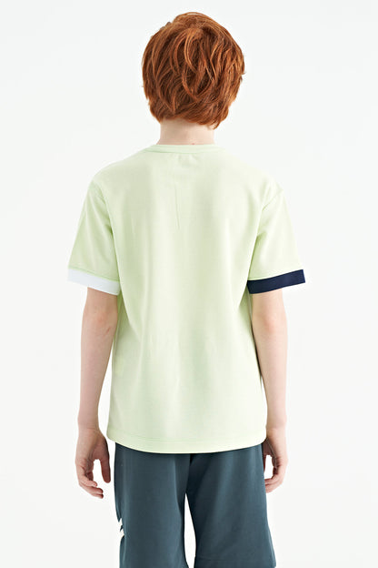 Light Green O Collar Oversize Pocket Detailed Boys' T-Shirt - 11152