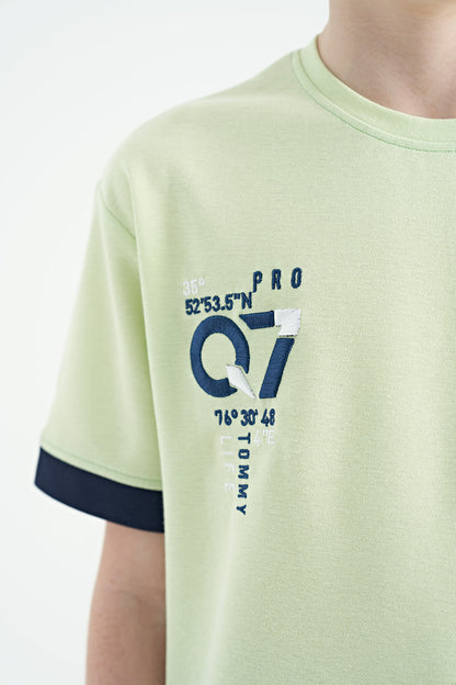 Light Green O Collar Oversize Pocket Detailed Boys' T-Shirt - 11152