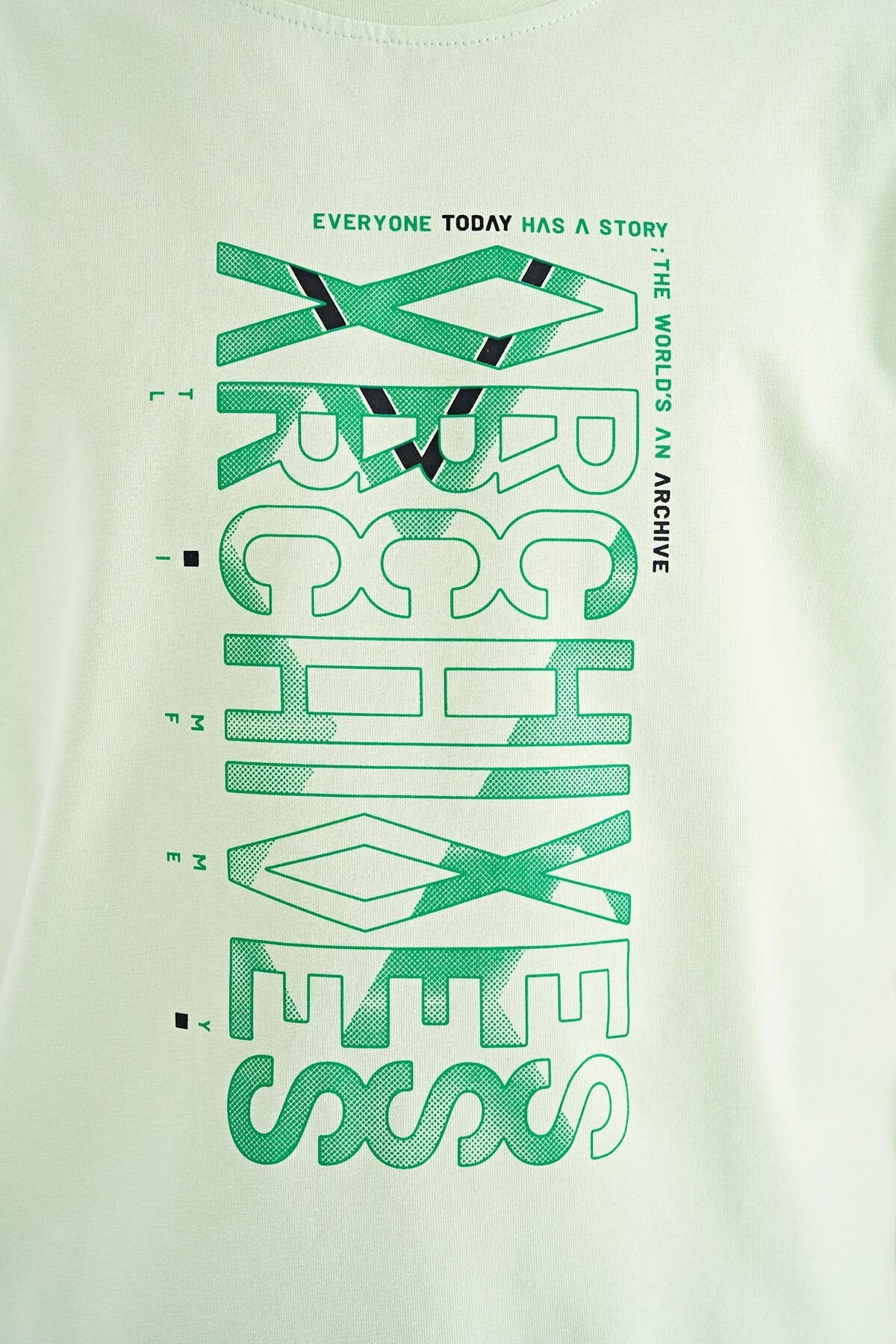 Light Green Preprint Detailed O Collar Standard Fit Boys' T-Shirt - 11099