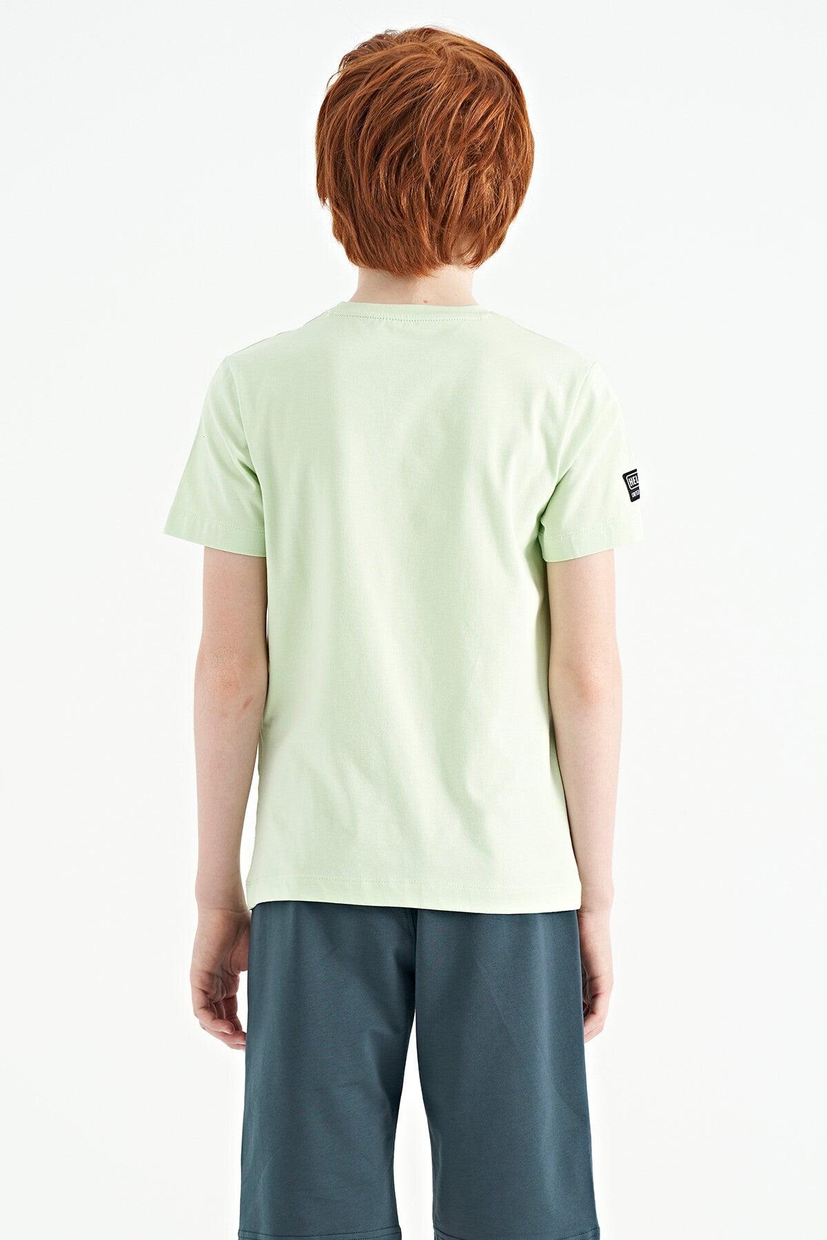 Light Green Preprint Detailed O Collar Standard Fit Boys' T-Shirt - 11099