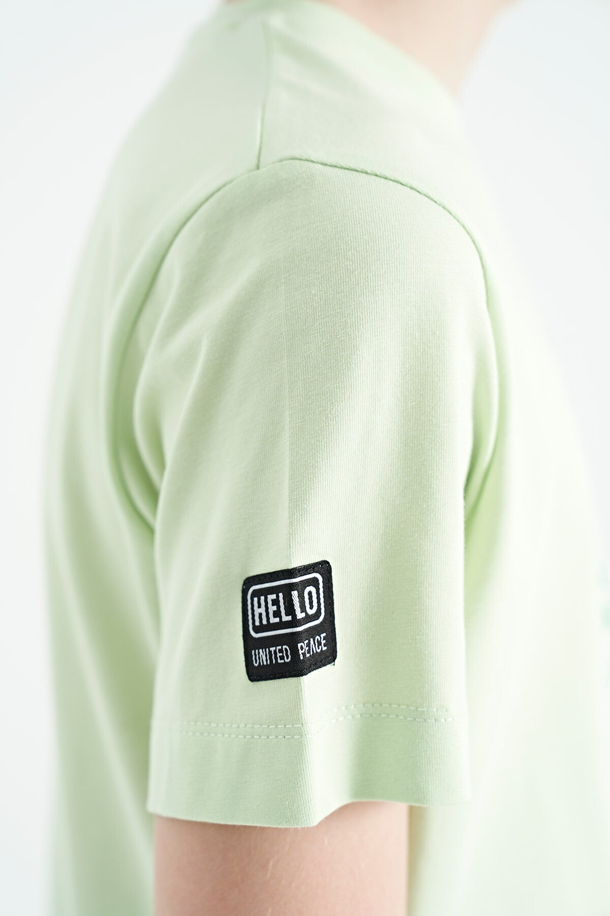 Light Green Preprint Detailed O Collar Standard Fit Boys' T-Shirt - 11099