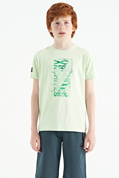 Light Green Preprint Detailed O Collar Standard Fit Boys' T-Shirt - 11099