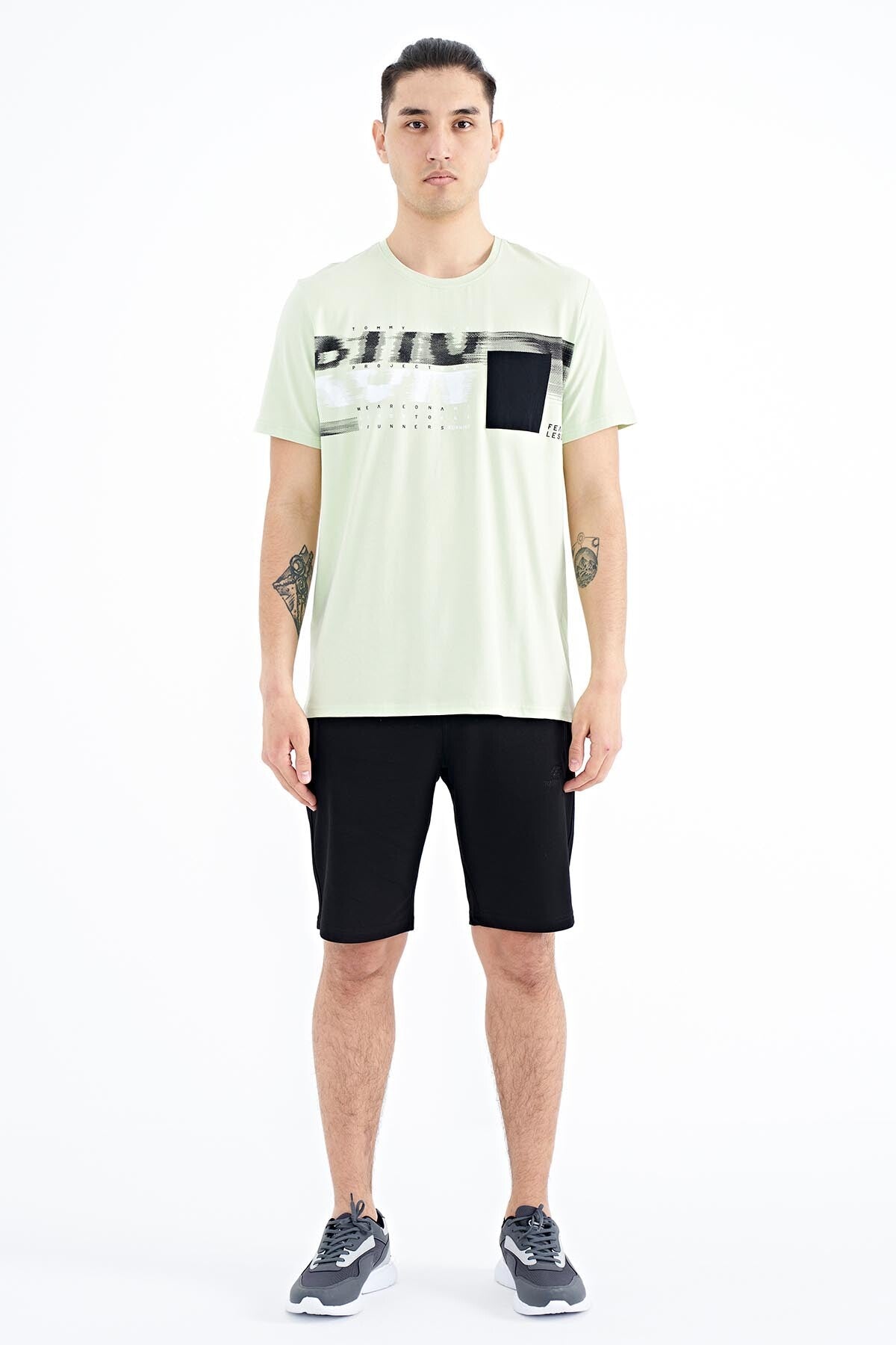 Light Green Front Detailed Printed Standard Fit Men's T-shirt - 88200
