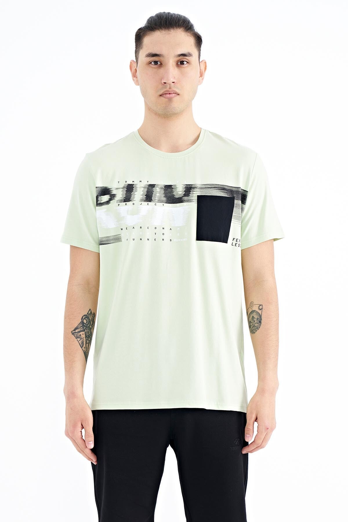 Light Green Front Detailed Printed Standard Fit Men's T-shirt - 88200