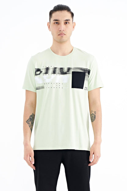 Light Green Front Detailed Printed Standard Fit Men's T-shirt - 88200