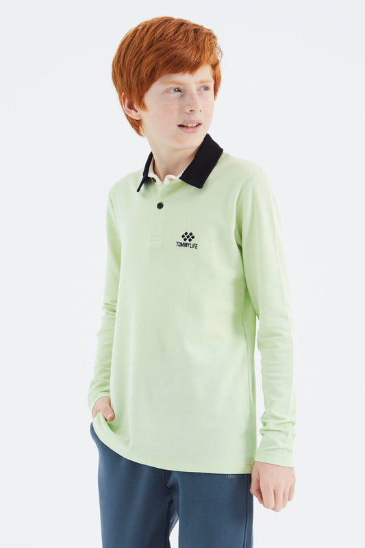 Light Green Polo Collar Basic Boys T-Shirt - 11171