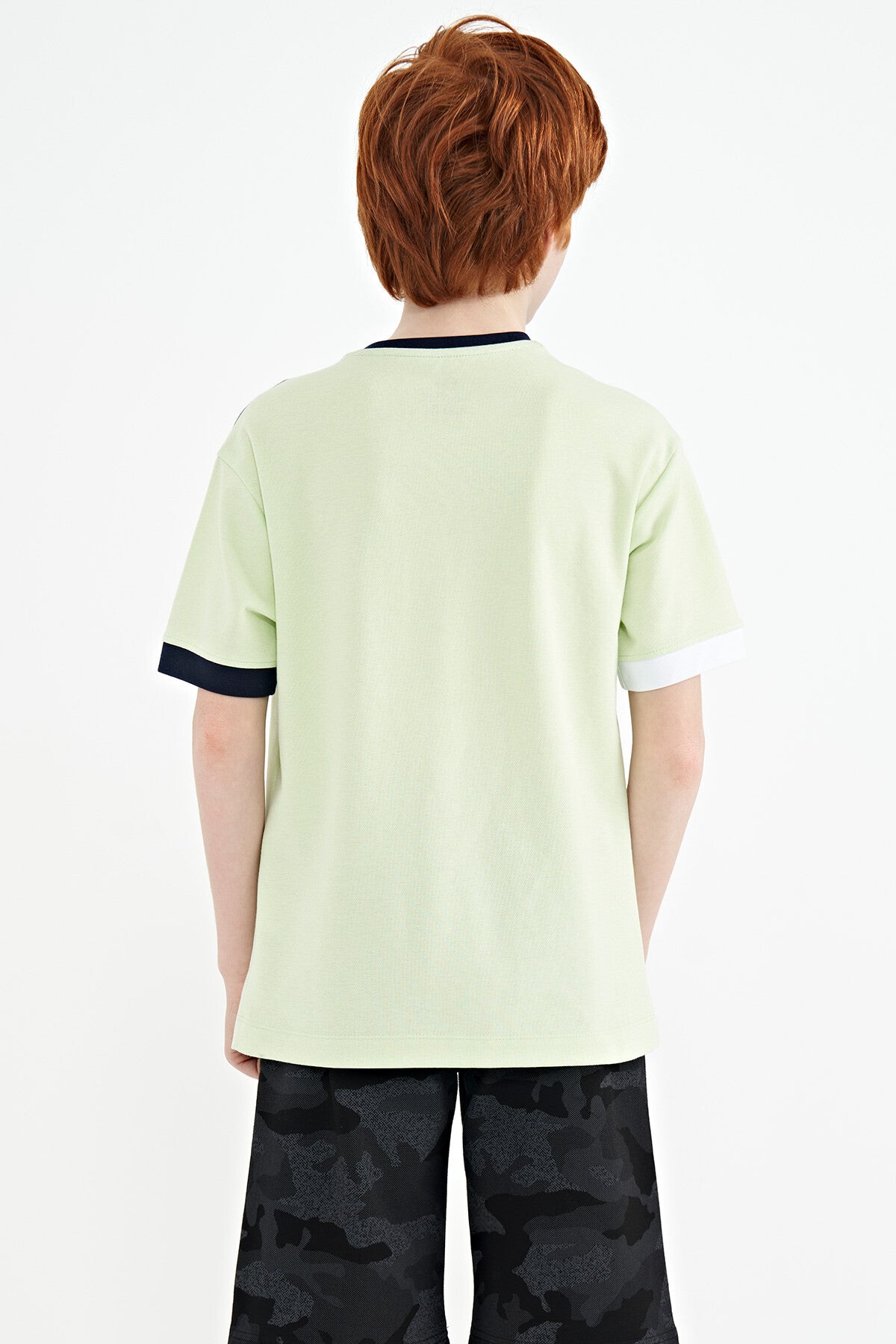 Light Green Color Gradient Embroidered Oversize Boys' T-Shirt - 11159