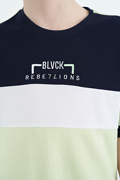Light Green Color Gradient Embroidered Oversize Boys' T-Shirt - 11159