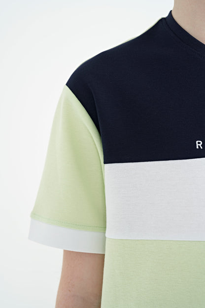 Light Green Color Gradient Embroidered Oversize Boys' T-Shirt - 11159