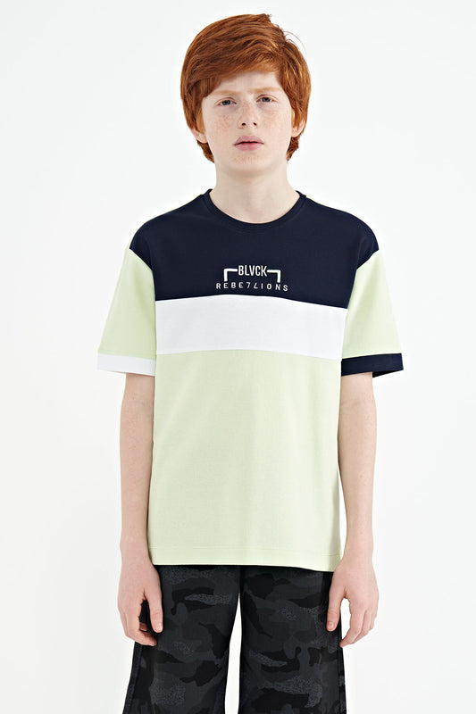 Light Green Color Gradient Embroidered Oversize Boys' T-Shirt - 11159
