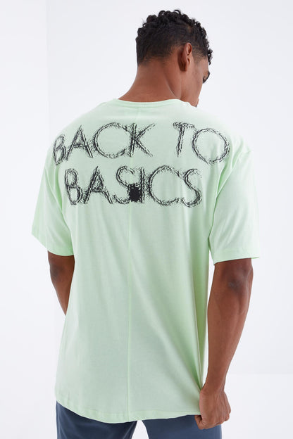 Light Green Back Print O Collar Men's Oversize T-Shirt - 88100