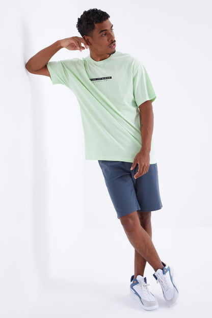 Light Green Back Print O Collar Men's Oversize T-Shirt - 88100