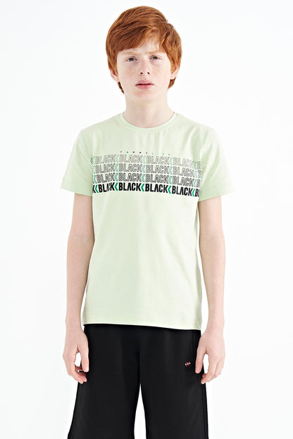 Light Green Print O Collar Standard Fit Boys' T-Shirt - 11149