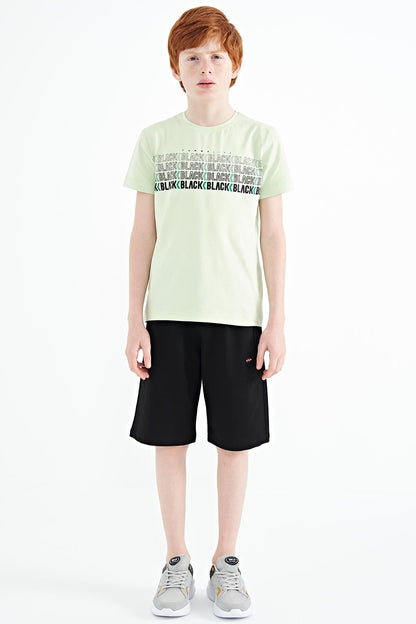 Light Green Print O Collar Standard Fit Boys' T-Shirt - 11149