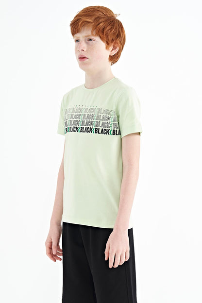 Light Green Print O Collar Standard Fit Boys' T-Shirt - 11149