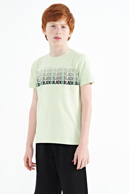 Light Green Print O Collar Standard Fit Boys' T-Shirt - 11149