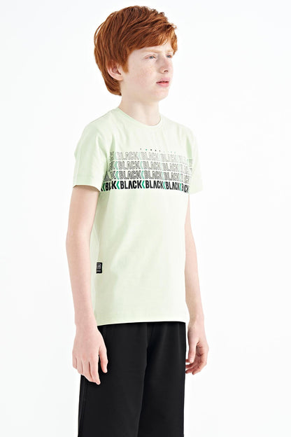 Light Green Print O Collar Standard Fit Boys' T-Shirt - 11149