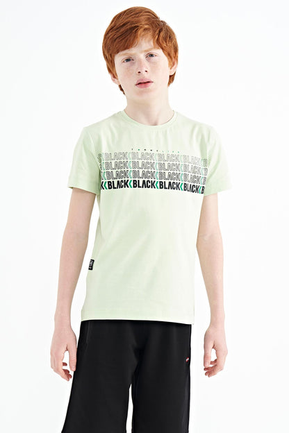Light Green Print O Collar Standard Fit Boys' T-Shirt - 11149