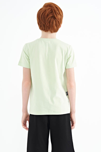 Light Green Print O Collar Standard Fit Boys' T-Shirt - 11149