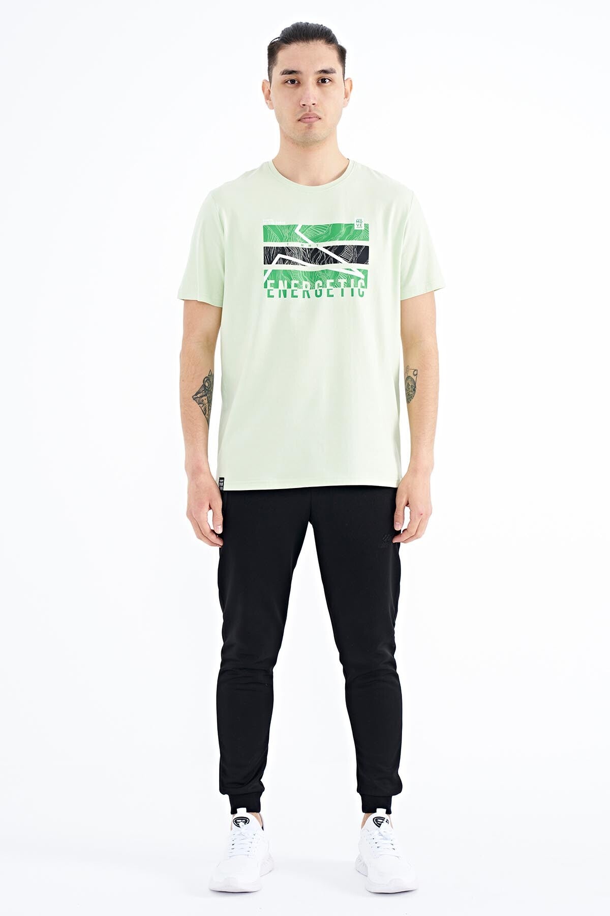 Light Green Printed O Collar Standard Fit Men's T-shirt - 88201