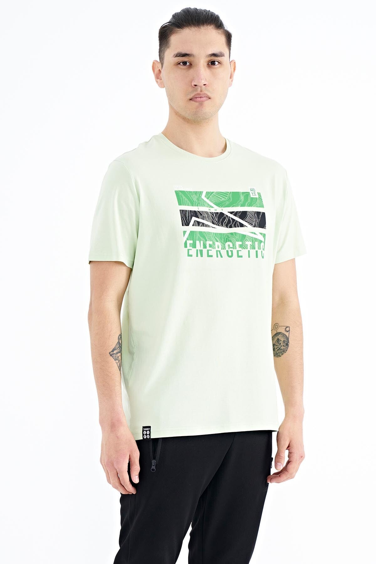 Light Green Printed O Collar Standard Fit Men's T-shirt - 88201