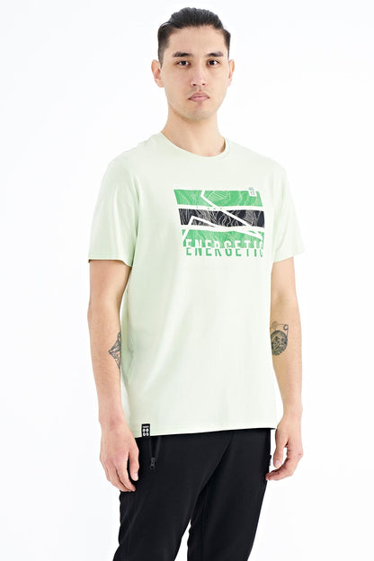Light Green Printed O Collar Standard Fit Men's T-shirt - 88201