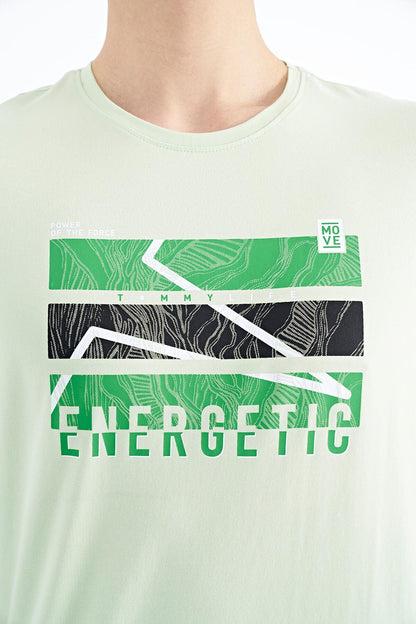 Light Green Printed O Collar Standard Fit Men's T-shirt - 88201