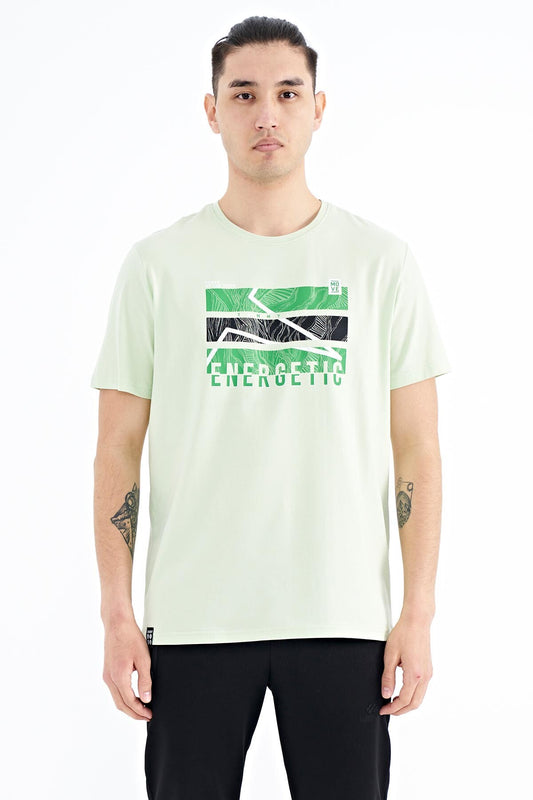 Light Green Printed O Collar Standard Fit Men's T-shirt - 88201