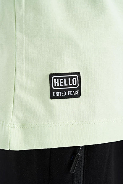 Light Green Printed Color Block Standard Fit O Collar Boys' T-Shirt - 11134