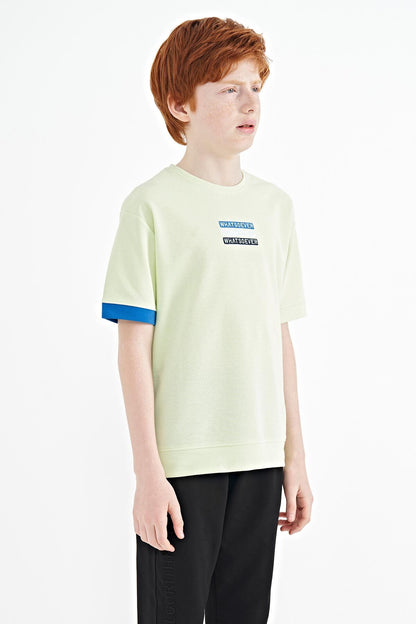 Light Green Embroidered O Collar Oversize Boys T-Shirt - 11146