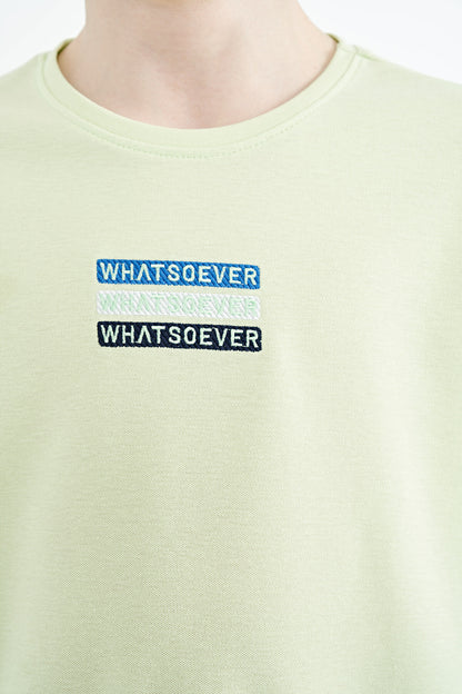 Light Green Embroidered O Collar Oversize Boys T-Shirt - 11146