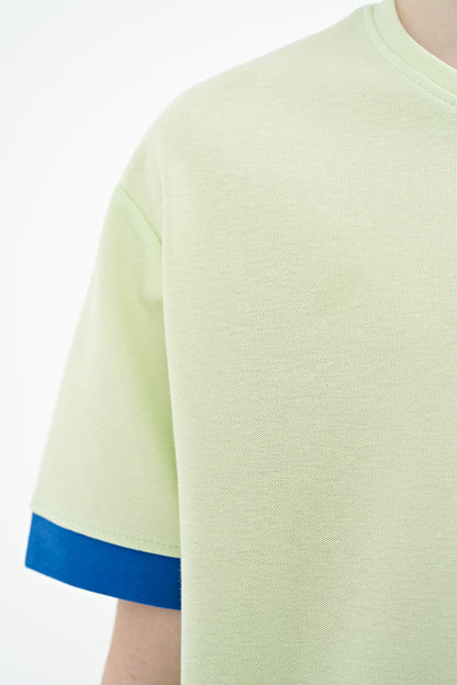 Light Green Embroidered O Collar Oversize Boys T-Shirt - 11146