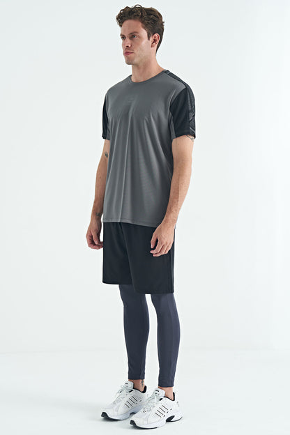 Anthracite Back Wrist Print Detailed High Waist Slim Fit Active Sports Men's Tights - 84988