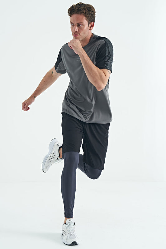 Anthracite Back Wrist Print Detailed High Waist Slim Fit Active Sports Men's Tights - 84988