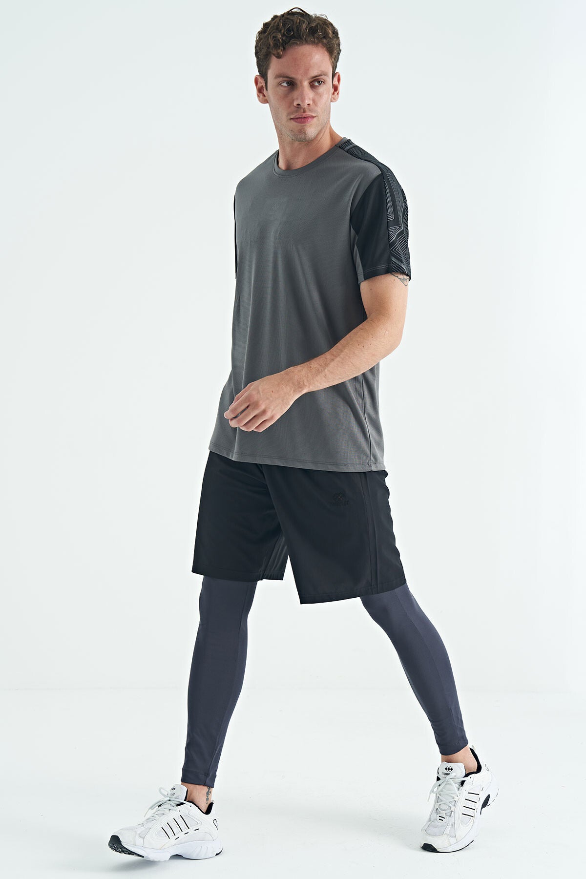Anthracite Back Wrist Print Detailed High Waist Slim Fit Active Sports Men's Tights - 84988