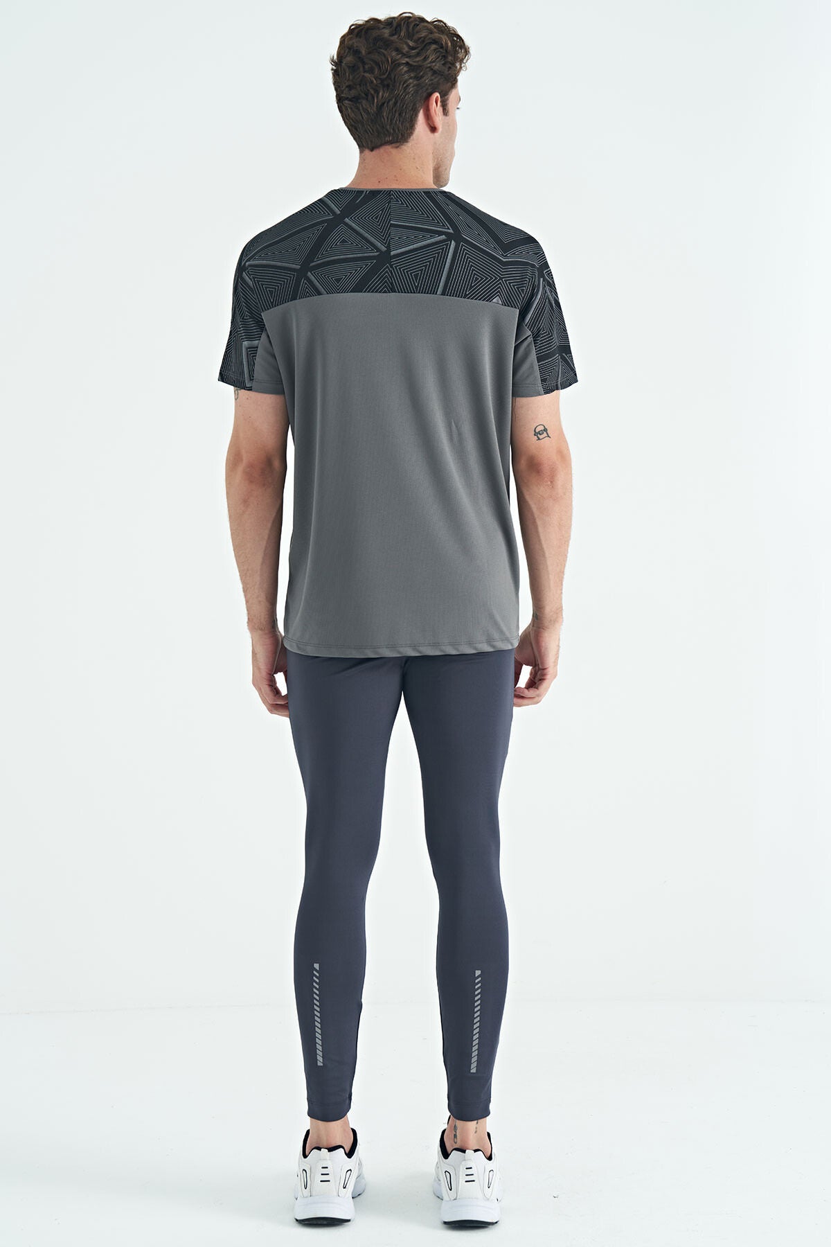Anthracite Back Wrist Print Detailed High Waist Slim Fit Active Sports Men's Tights - 84988