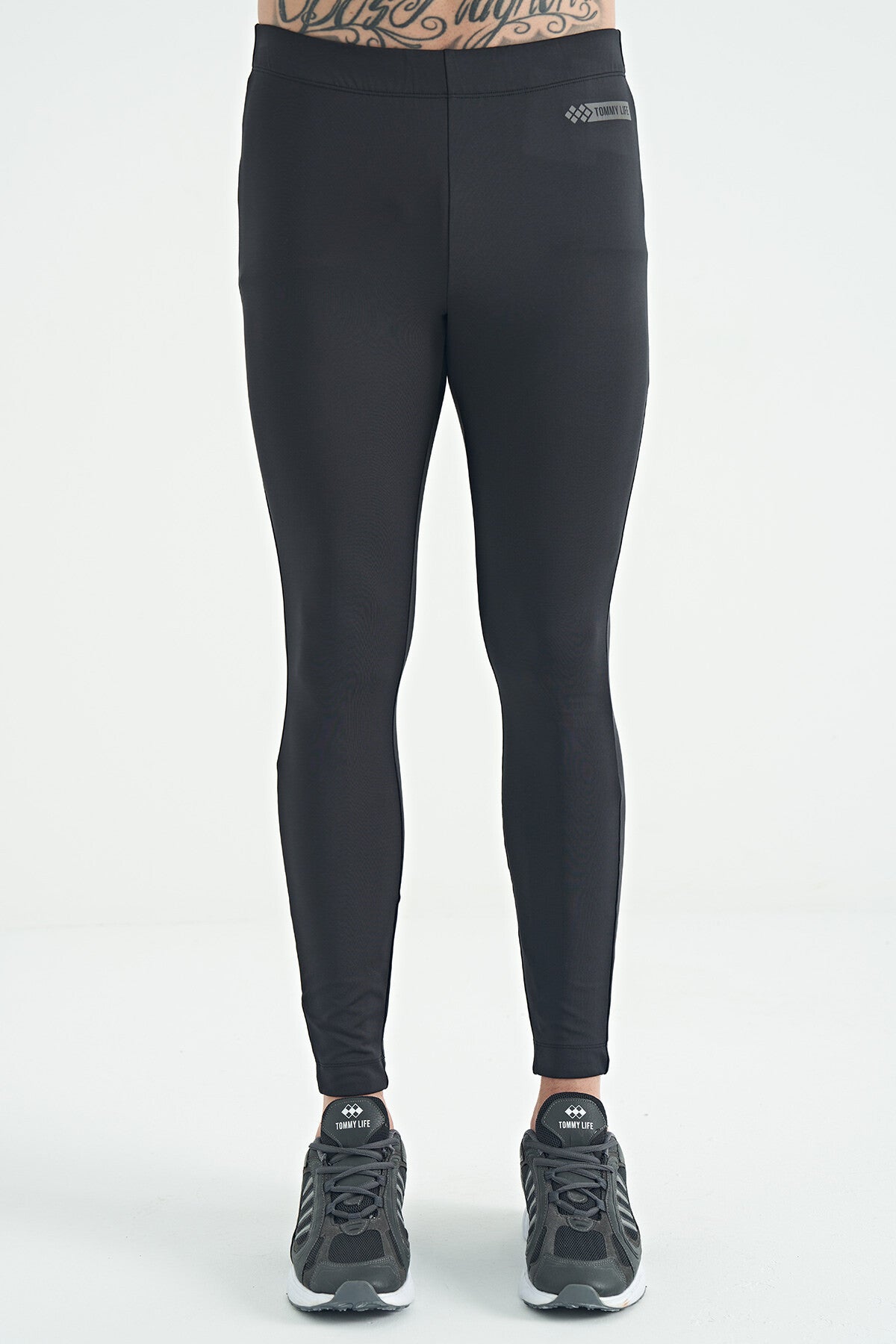Anthracite Back Wrist Print Detailed High Waist Slim Fit Active Sports Men's Tights - 84988