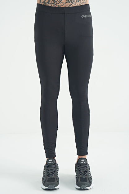 Anthracite Back Wrist Print Detailed High Waist Slim Fit Active Sports Men's Tights - 84988