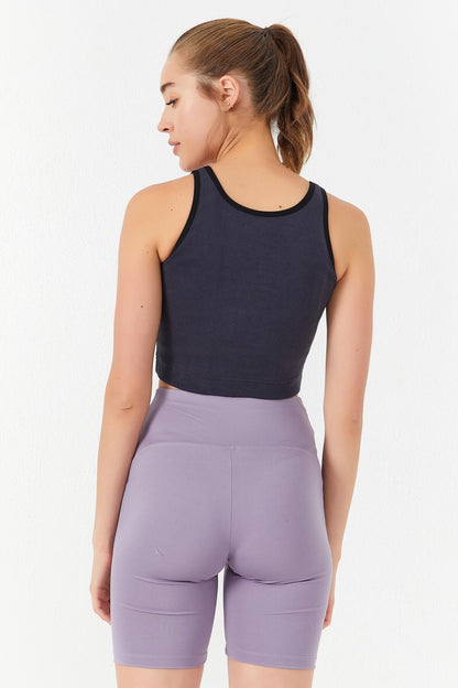 Anthracite Basic Zero Armhole Tight Fit U Neck Women's Crop Top Singlet - 97162