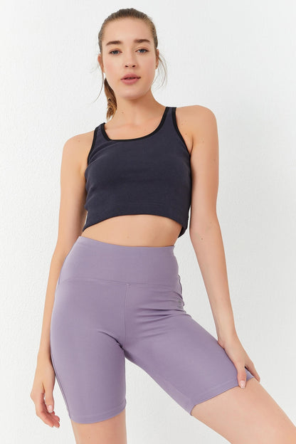 Anthracite Basic Zero Armhole Tight Fit U Neck Women's Crop Top Singlet - 97162