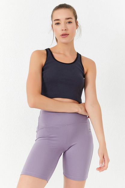 Anthracite Basic Zero Armhole Tight Fit U Neck Women's Crop Top Singlet - 97162