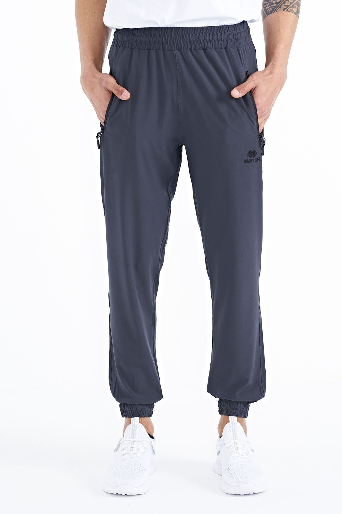 Anthracite Men's Basic Cuffed Elastic Hem Comfort Fit Jogger Pants - 84826