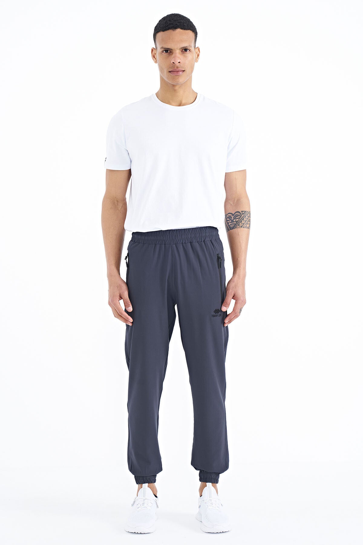Anthracite Men's Basic Cuffed Elastic Hem Comfort Fit Jogger Pants - 84826