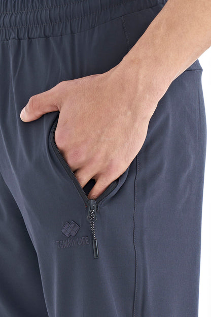 Anthracite Men's Zippered Three-Pocket Standard Fit Classic Hem Tracksuit Bottom - 84768