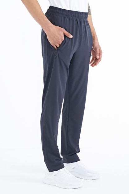 Anthracite Men's Zippered Three-Pocket Standard Fit Classic Hem Tracksuit Bottom - 84768