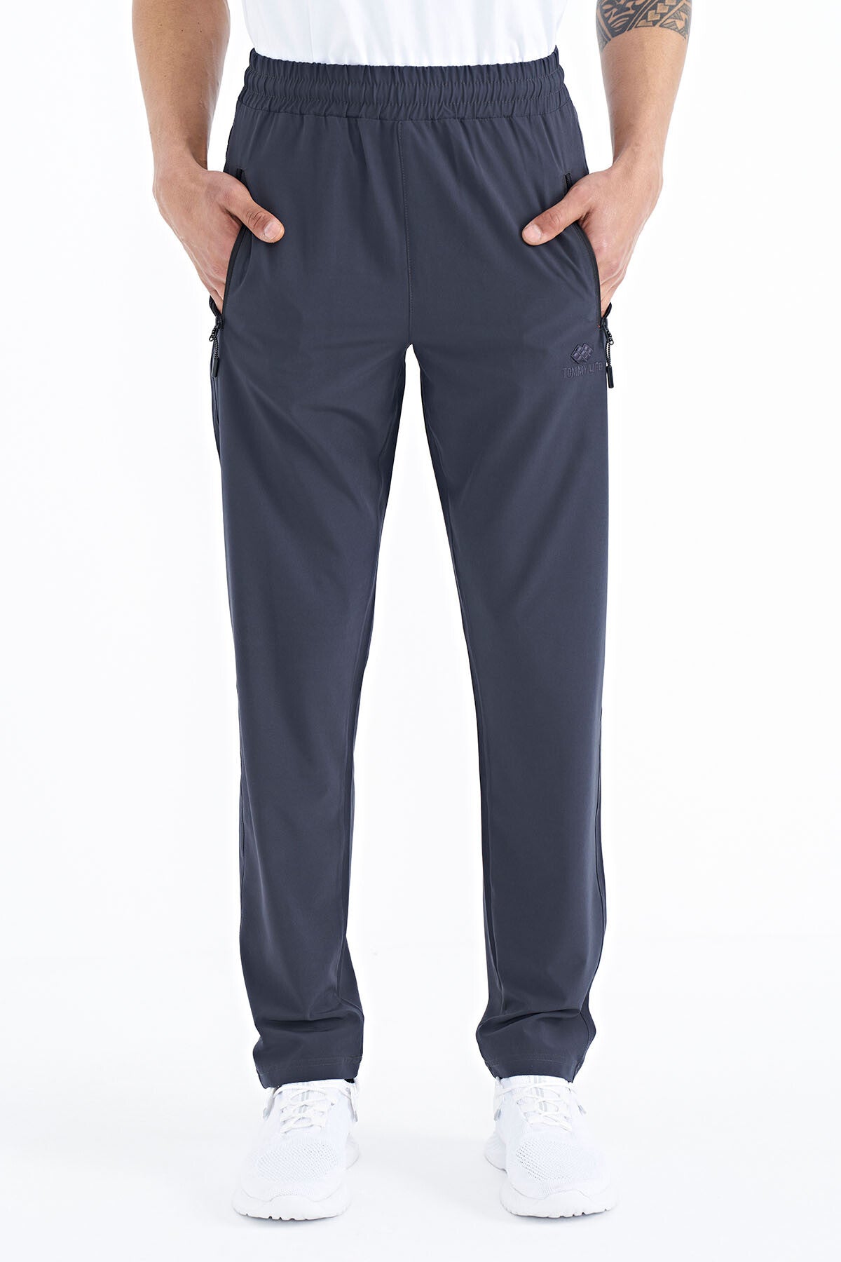 Anthracite Men's Zippered Three-Pocket Standard Fit Classic Hem Tracksuit Bottom - 84768