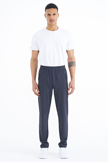 Anthracite Men's Zippered Three-Pocket Standard Fit Classic Hem Tracksuit Bottom - 84768